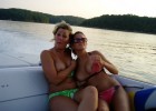 Hot babes flash tits in boat