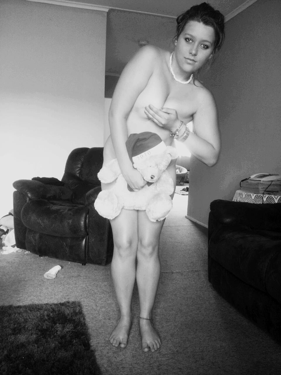 Black and white pic with a girlfriend hiding her private parts